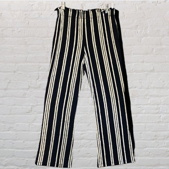 LOVE TREE -- Palazzo Pants, Wide Leg, Elastic Waist, Black/White Vertical Stripe - Picture 2 of 8